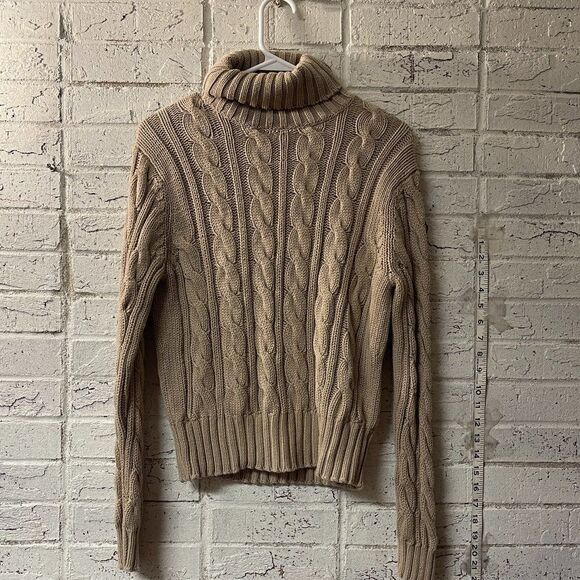 Vintage 90’s Ann Taylor Chunky Tan Cable Knit Turtleneck Sweater Large - Picture 1 of 9